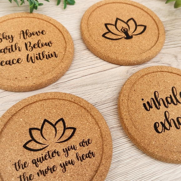 ZEN / YOGI GIFT!!! Laser Engraved Cork Coaster Set - Namaste - Picture 5 of 10